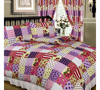 Ambiance Home Patchwork Berry, Single Bed Duvet/Quilt Cover Set, Floral Damask Polka Dots Spots Flowers Thatch Weave Tartan Check, Purple Aubergine Plum Pink Cream White Beige