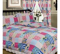 Ambiance Home Patchwork Blue, Double Bed Duvet/Quilt Cover Set, Floral Damask Polka Dots Spots Flowers Thatch Weave Tartan Check, Pink Blue Cream White Beige
