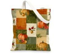 Patchwork Canvas Tote Bags, Vintage Floral Pattern Reusable Grocery Bags, Lightweight Washable Shoulder Strap Canvas Bags for Gym Outdoor Travel Beach Picnic 13x15 Inch