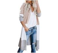 Patchwork Check Cardigan, Long Cardigans For Women Uk, Lightweight Soft Casual Cropped Shrugs Jumper Long Sleeve Knit Sweater Ladies Everyday Autumn Winter Round Neckline Striped Jacket Work Party