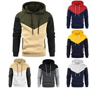 Patchwork Colour Block Hoodie for Men - Casual Slim Fit Fleece Sweatshirt with Collar Drawstring Kangaroo Pocket Lightweight Regular Fit Hoodie Jumper Autumn Winter Top