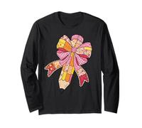 Patchwork Coquette Bow Pencil Teacher Student Back to School Long Sleeve T-Shirt