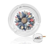 Patchwork Denim Fabric Collage Sunflower Glass Ashtray for Cigarettes Portable Decorative Ash Trays for Home Office Decor
