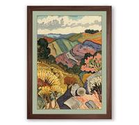 Patchwork Fields at Dusk Art Deco Framed Wall Art Print A3 (42×29.7cm) Walnut, Wall Decor for Living Room, Bedroom, Office & Home, Ready to Hang, Art Gift