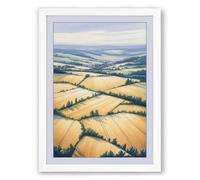 Patchwork Fields Landscape Framed Wall Art Print A2 (59.4×42cm) White, Wall Decor for Living Room, Bedroom, Office & Home, Ready to Hang, Art Gift