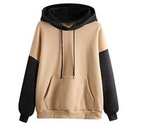 Patchwork Fleece Hoodie For Women Pullover Hoodie Sweatshirt Y2K Top Casual Long Sleeve Hoody Contrast Color Hip Hop Hoodies Winter Warm Fleece Jacket Pullover Sweater Aesthetic Sweatshirts Coffee