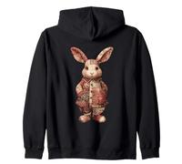 Patchwork Folk Art Bunny Rabbit Vintage Easter Zip Hoodie