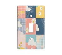 Patchwork Funky Plaid Decorative Switch Cover 1 Gang Single Toggle, Preppies Groovy Check Wall Plate Cover, Standard Size, Cute Checkered Electrical Faceplate for Bedroom Living Room Decor