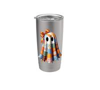 Patchwork Ghost Quilt Halloween Quilter Fall Autumn Bow Cute Stainless Steel Insulated Tumbler