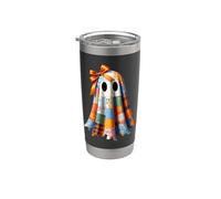 Patchwork Ghost Quilt Halloween Quilter Fall Autumn Bow Cute Stainless Steel Insulated Tumbler