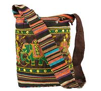 Patchwork Handmade Brown Blue Cotton Hobo Crossbody Shoulder Bag Hipster Boho Women Sling Slouch Messenger School Everyday Casual Fashion