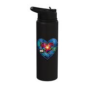 Patchwork Heart Stained Book Reader Spiritual Art Stainless Steel Insulated Water Bottle