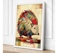 Patchwork Hedgehog Geometric Canvas Wall Art Print 24x16 Inch