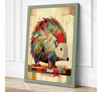 Patchwork Hedgehog Geometric Canvas Wall Art Print 30x20 Inch