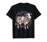 Patchwork Highland Cow Coquette Bow Western USA T-Shirt