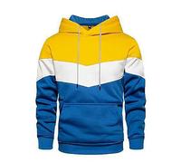 Patchwork Hoodie For Men, Pullover Sweatshirt Contrast Color Top Fleece Hoodie Casual Long Sleeve Sports Coat Slim Fit Pullover Sweater Jacket Lightweight Hooded Sweatshirt With Pockets Yellow