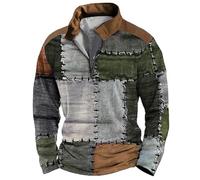 Patchwork Jacket Men Boho Jacket Men Hippy Festival Sweatshirt Without Hood Jumper Half Zipper Sweater National Wind Printing Pullover Ethnic Printed Jackets Stand Collar Outstiched Pullover