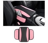 Patchwork Leather Center Console Covers for Cars,Upgraded Arm Rest Cover for Car with Side Storage Pocket for Car Seat Organizer,Middle Console Cover Stylish Car Decoration (Pink)