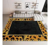 Patchwork Leopard Print Gold Chain Rug for Nursery Kids Room, Soft Black Area Rug for Girl Boy Bedroom, Non-Slip Washable Indoor Low-Pile Carpet for Playroom Home Decor, 160x230 cm
