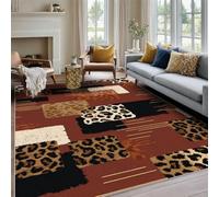 Patchwork Leopard Print Rugs for Bedroom 200x200, Home Living Room Decor, Cheetah Print Pattern Soft Washable Area Rug, Non Slip Square Carpet KS52