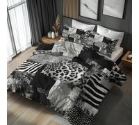 Patchwork Leopard Skin Double Bedding Set 3 Piece, Bedroom Decor Duvet Cover and 2 Pillowcases, Wild Animal Print Quilt Cover with Zip, Ultra Soft Microfibre YH-E108