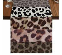Patchwork Leopard Table Runner, Country Farmhouse Brown Animal Skin Print Cotton and Table Linen Runner for Kitchen Dining Home Decor for Party Festival Holiday Decoration Gift 18x72in