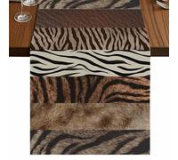 Patchwork Leopard Table Runner, Country Vintage Brown Animal Skin Print Cotton and Table Linen Runner for Kitchen Dining Home Decor for Party Festival Holiday Decoration Gift 13x108in