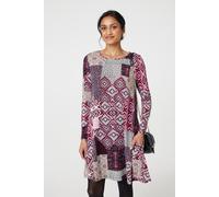 Patchwork Long Sleeve Short Swing Dress Izabel London Pink 20