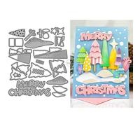 Patchwork Merry Christmas Trees Metal Cutting Dies for Card Making