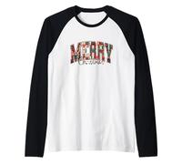 Patchwork Merry Christmas Varsity Festive Holiday Raglan Baseball Tee