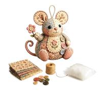 Patchwork Mouse DIY Kit, Complete Handcraft Set with Pattern & Guide Instruction, Floral Fabric, Stuffing, Buttons, Cute Mouse Ornament 3D Animal Sewing Project for Beginner