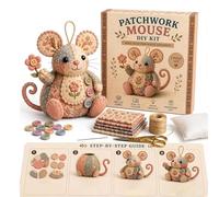 Patchwork Mouse DIY Kit, Cute Mouse Ornament DIY Kit with Floral Fabric, Stuffing, Buttons, Handmade Sewing Craft Set, Patchwork Animal Kit for Beginner, Gift for Birthdays, Holidays (#A)