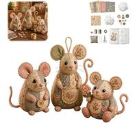Patchwork Mouse DIY Kit, Cute Mouse Ornament DIY Kit with Floral Fabric, Stuffing, Buttons, Handmade Sewing Craft Set, Patchwork Animal Kit for Beginner, Gift for Birthdays, Holidays (3Pcs)