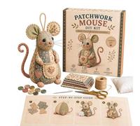Patchwork Mouse DIY Kit, Cute Mouse Ornament DIY Kit with Floral Fabric, Stuffing, Buttons, Handmade Sewing Craft Set, Patchwork Animal Kit for Beginner, Gift for Birthdays, Holidays (#C)