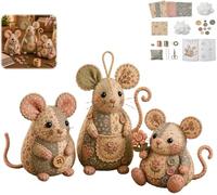 Patchwork Mouse DIY Kit, Handmade Sewing Craft Set with Floral Fabric, Stuffing, Buttons, Cute Mouse Ornament DIY Kit for Adults, Beginners, Gift for Birthdays, Holidays (3 Set)