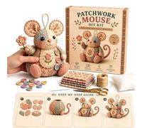 Patchwork Mouse DIY Kit, Handmade Sewing Craft Set with Floral Fabric, Stuffing, Buttons, Cute Stuffed Mouse Ornament, Ideal Birthday Holiday Gift for Craft Lovers, Adults, Beginners (01A)
