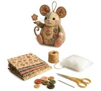 Patchwork Mouse DIY Kit, Handmade Sewing Craft Set with Floral Fabric,Stuffing & Buttons,Cute Stuffed Mouse Ornament for Beginners,Holiday & Birthday Gift(Style 3)