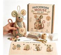 Patchwork Mouse DIY Kit, Handmade Sewing Craft Set with Floral Fabric, Stuffing, Buttons, Cute Stuffed Mouse Ornament, Ideal Birthday Holiday Gift for Craft Lovers, Adults, Beginners (C)