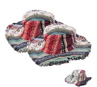 Patchwork Multicolored Mushroom Hemp Hat with Hidden Pocket Fedorahats, Handmade Wide Brim Bucket Sun Hat for Beach, Travel, Festival (2Pcs)
