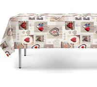Patchwork Nordic Grey Red Hearts Stars PVC Oil Vinyl Plastic Table Cloth Highland Tartan Check White Black Wipe Clean 200cm x 140cm (79" x 54" inches) 2 Metres Rectangle To Fit 4 - 6 Seater Table