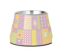 Patchwork Pastel Spring Dogs Food Bowl Non Slip Stainless Steel Cats Food Bowl for Loving Pet Slow Down Eating