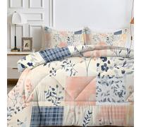 Patchwork Pattern King Size Duvet 7.5 Tog, Shabby Chic Florals Reversible Coverless Duvet King Size, Soft Bedding Comforter Sets for All Seasons, Lightweight Quilt with 2 Pillowcases - 230x220 cm