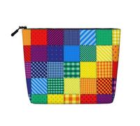 Patchwork Pattern of Rainbow Colors, Cosmetic Bag Imitation Linen Makeup Bag Portable Travel Toiletry Bag