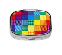 Patchwork Pattern of Rainbow Colors,Meta Pill Box 2 Compartment Medicine Case,Portable Organizer,Rectangle Meta Portable Organizer Pill Box 212 Compartment Medicine Case