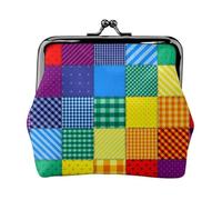 Patchwork Pattern of Rainbow Colors, PU Leather Coin Purse, Small Wallets, Change Pouch with Kiss Lock Clasp Buckle, Change Purse