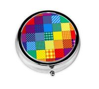 Patchwork Pattern of Rainbow ColorsMeta Pill Box 3 Compartment Medicine Case,Portable Organizer