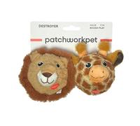Patchwork Pet Pricklet Dog Toy Set, Giraffe and Lion, 4 inch Squeaky Balls, Durable Plush with Hidden Rubber Ball