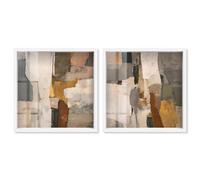 Patchwork Plains Duo Shadowbox Print Beige Wall Decor Set by Art Remedy, White Frame, 24 x 24