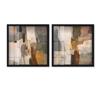 Patchwork Plains Set Shadowbox Print Beige Wall Decor Set by Art Remedy, Black Frame, 24 x 24
