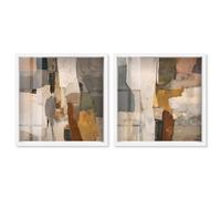Patchwork Plains Set Shadowbox Print Beige Wall Decor Set by Art Remedy, White Frame, 24 x 24